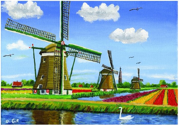 PuzzelMan (510) - Dirk Graas: "3 Moulins" - 210 pièces