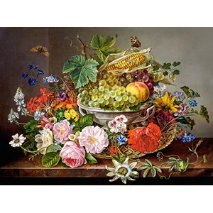 Castorland (C-200658) - "Still Life with Flowers and Fruit Basket" - 2000 pièces