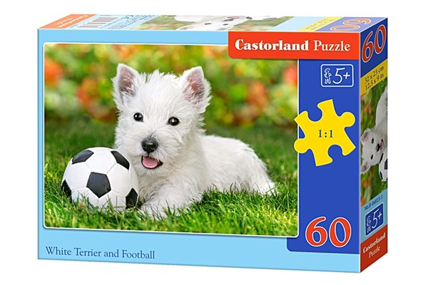 Castorland (B-06823) - "White Terrier and Football" - 60 pièces