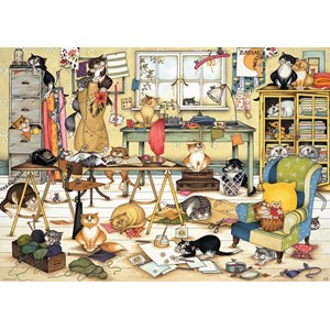 Ravensburger (19245) - Linda Jane Smith: "Crazy Cats in the Craft Room" - 1000 pièces