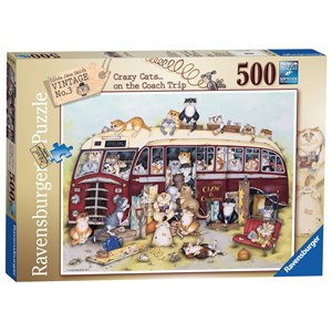 Ravensburger (14750) - Linda Jane Smith: "Crazy Cats Vintage Bus" - 500 pièces