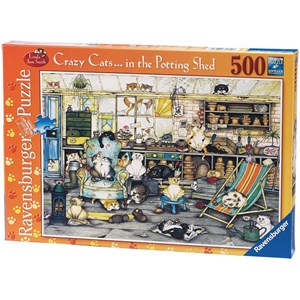 Ravensburger (14135) - Linda Jane Smith: "Crazy Cats in the Potting Shed" - 500 pièces