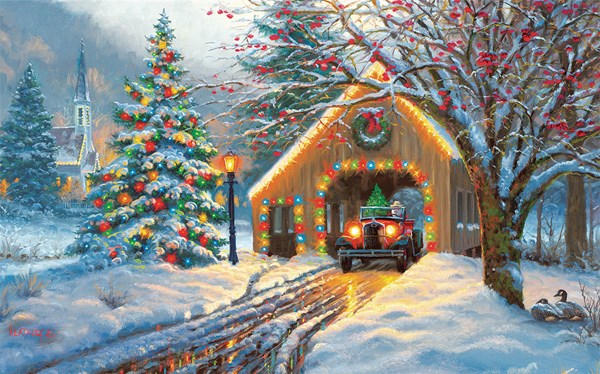 SunsOut (53015) - "Covered Bridge at Christmas" - 300 pièces