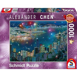 Schmidt Spiele (59650) - Alexander Chen: "Fireworks over Hong Kong" - 1000 pièces