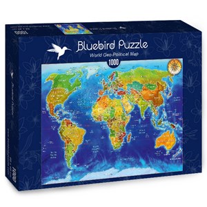 Bluebird Puzzle (70337) - Adrian Chesterman: "World Geo-Political Map" - 1000 pièces