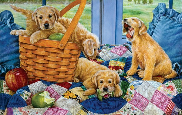 SunsOut (44301) - Susan Brabeau: "Puppies in a Basket" - 550 pièces