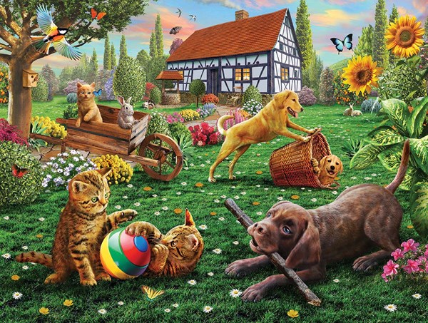 SunsOut (51836) - Adrian Chesterman: "Dogs and Cats at Play" - 500 pièces
