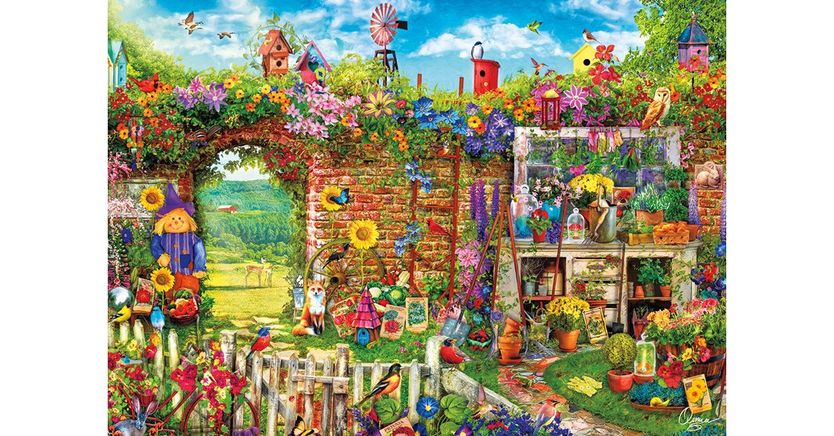 Buffalo Games Aimee Stewart Puzzel, Vrolijk paddenstoelendorp picknick (Merry mushroom village Picnic), 1000 stukjes, voor volwassenen, uitdagend, voor spelavonden, afgewerkt formaat is 68 x 50 cm