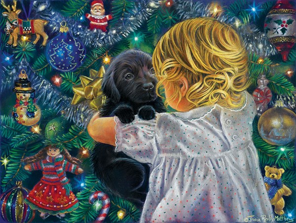 SunsOut (35806) - Tricia Reilly-Matthews: "Puppy for Christmas" - 500 pièces