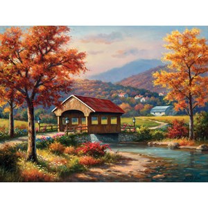 SunsOut (36610) - Sung Kim: "Covered Bridge in Fall" - 500 pièces