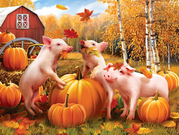 SunsOut (28657) - Tom Wood: "Pigs & Pumpkins" - 300 pièces