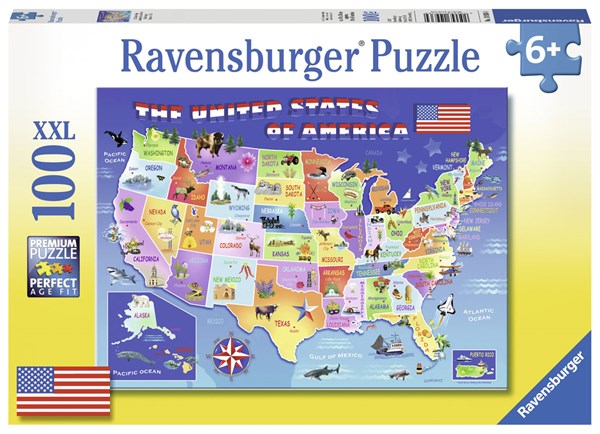 Ravensburger (10936) - Greg Giordano: "USA State Map" - 100 pièces