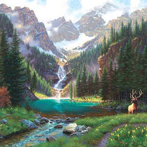 SunsOut (52982) - Mark Keathley: "Elk at the Waterfall" - 1000 pièces