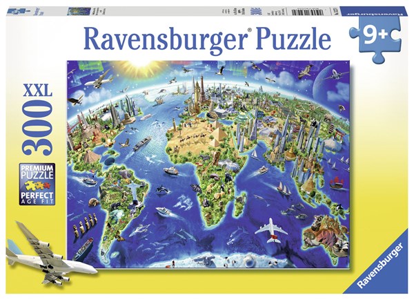 Ravensburger (13227) - Adrian Chesterman: "Carte des Monuments du Monde" - 300 pièces